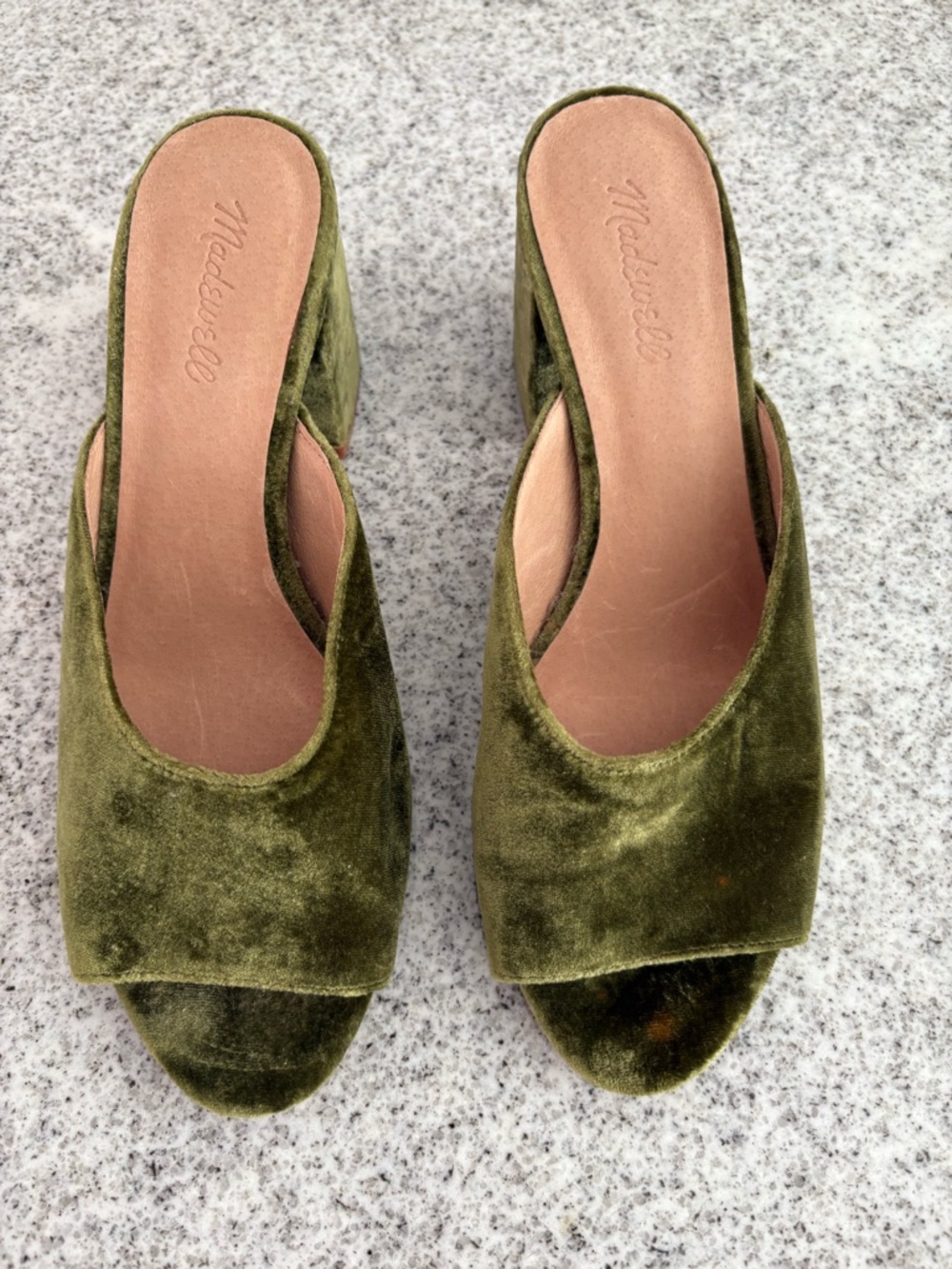 Madewell green velvet slide heels *FLAW* size 10 - Picture 2 of 12